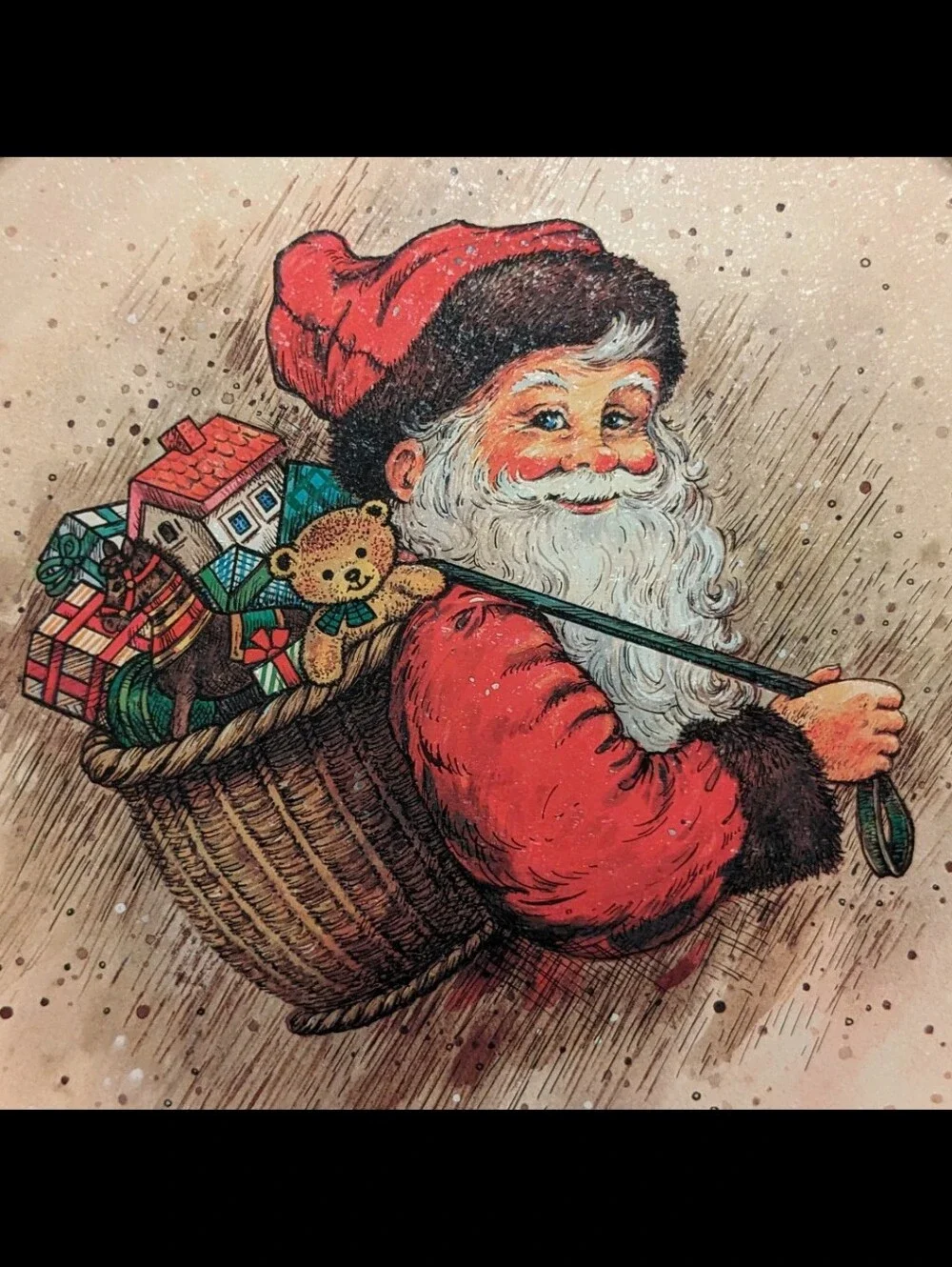 2 Vintage 1986 Potpourri Press Santa Claus Christmas Tins Serving Platter Jar